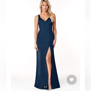 Dark Navy Stretch Satin Azazie Dress